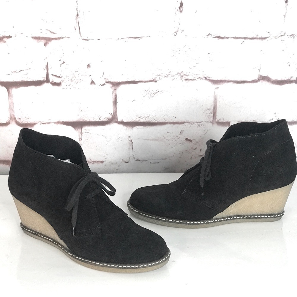 J CREW MacAlister Black Suede Rubber Wedge Ankle Boots Booties Size 8 - Picture 2 of 16